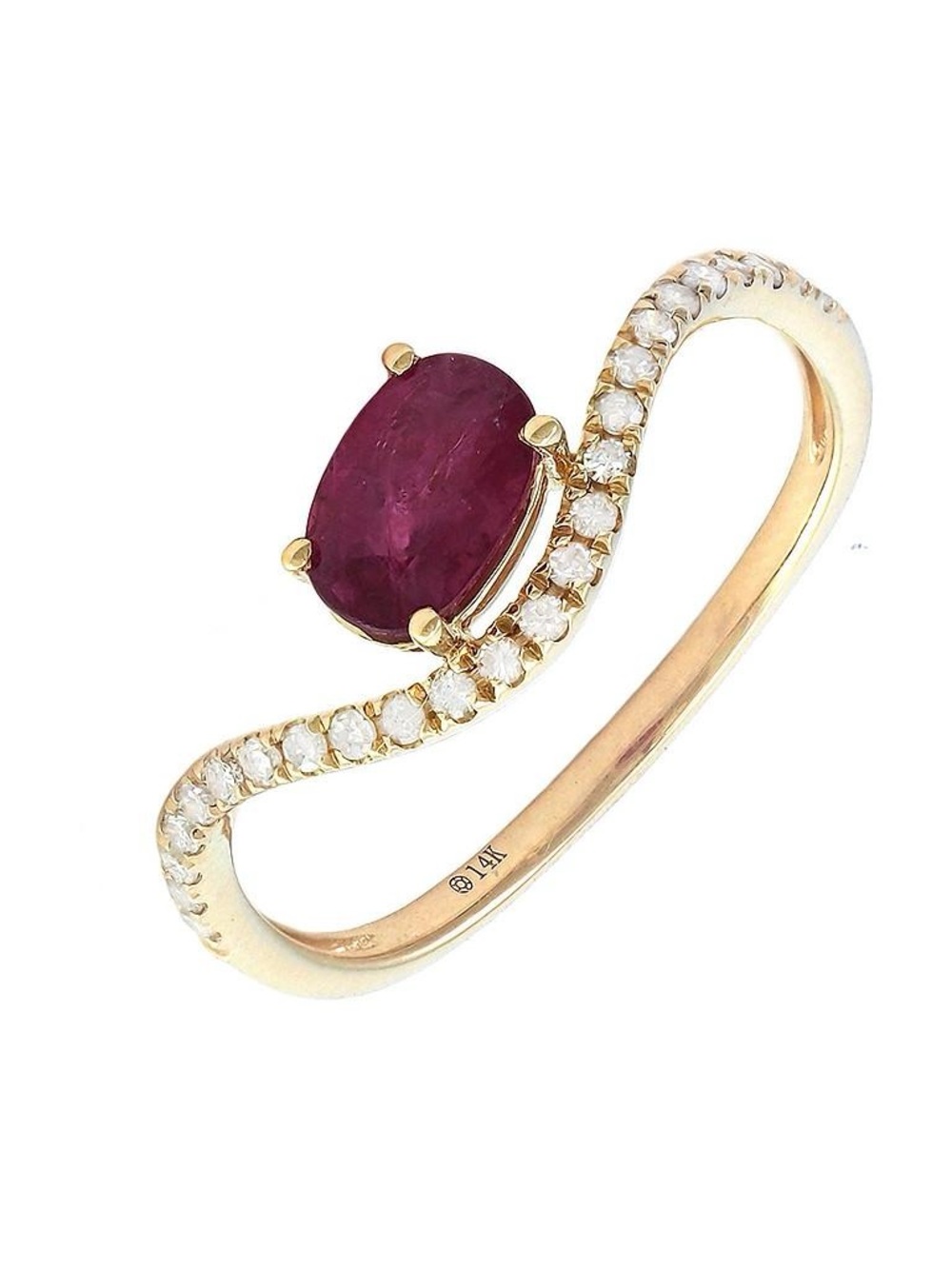 14K Real Yellow Gold Oval Prong Ruby & Diamond Ring 6.5"